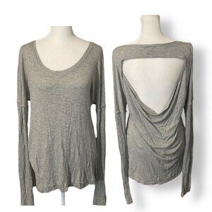 True Craft M Thermal Gray Top Long Sleeve Open Back Slouch Shoulder Long Sleeve